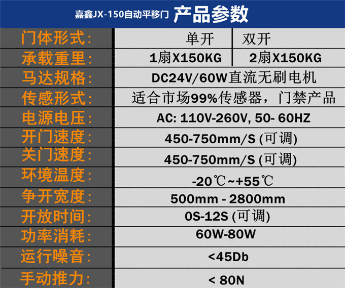 嘉鑫JX-150自動感應門平移電動玻璃門JIAXIN